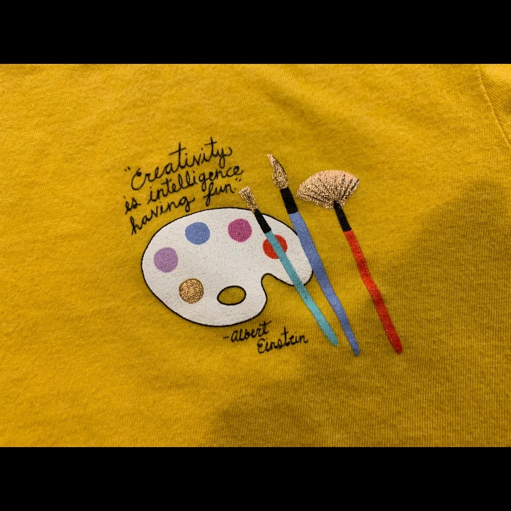 Never-worn bright yellow ringer T w/ art graphics!